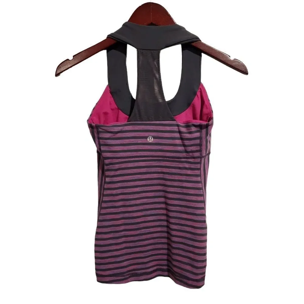 LuLulemon Scoop Fitness Tank Top Stripe Size 4 Purple Pink